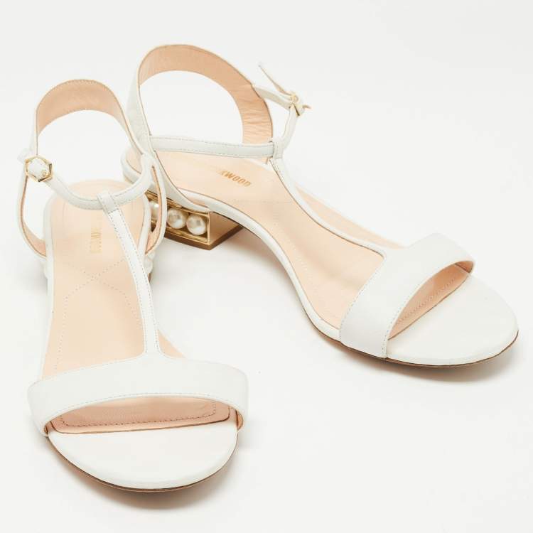 Pre Owned Nicholas Kirkwood White Leather Faux Pearl Embellished Casati Sandals Size 38