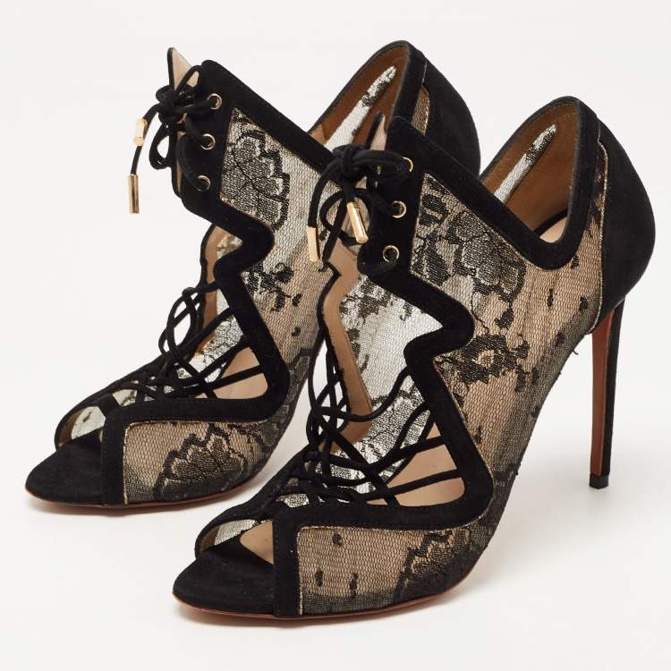 Nicholas Kirkwood Lace Up Suede Patent and Metallic Leather Heels
