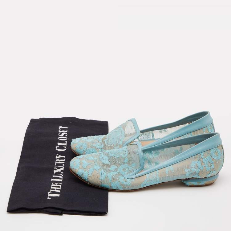 Pre Owned Nicholas Kirkwood Blue Lace and Leather Casati Ballet Flats Size 37