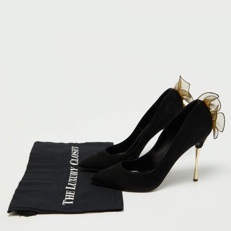 Pre Owned Nicholas Kirkwood Black Suede Ruffle Detail Pumps Size 39.5