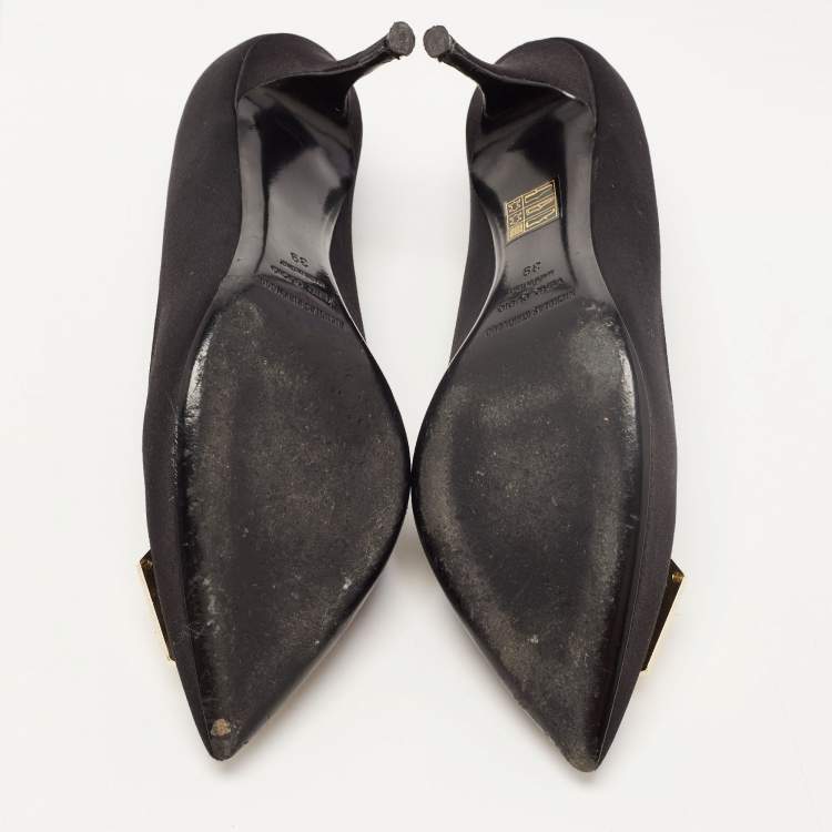 Pre Owned Nicholas Kirkwood Black Satin Crystal Embellished Pointed Toe Pumps Size 39