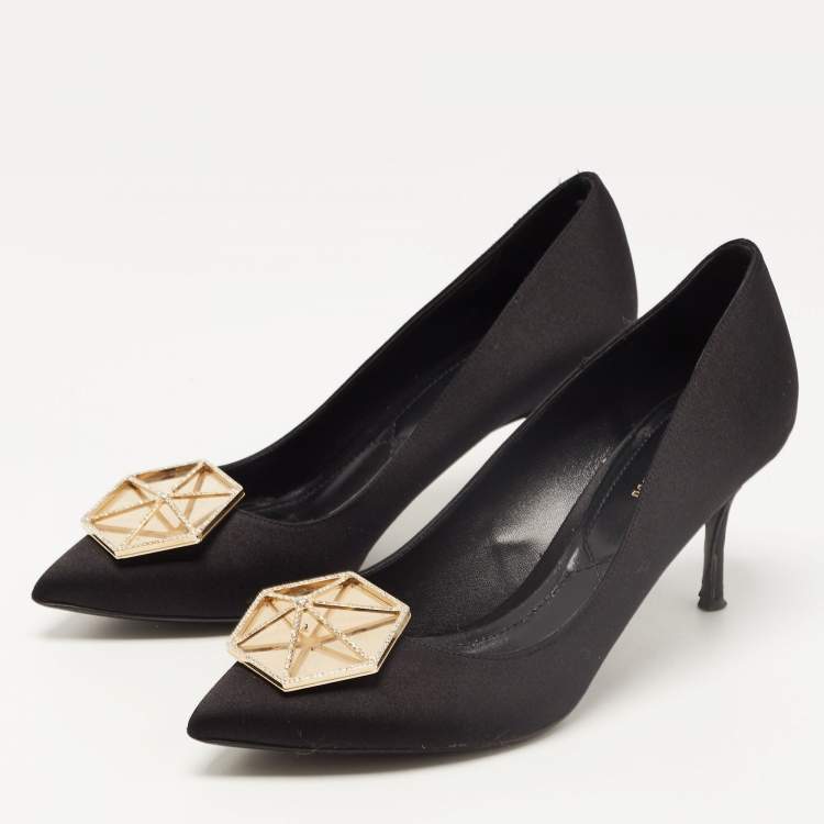 Pre Owned Nicholas Kirkwood Black Satin Crystal Embellished Pointed Toe Pumps Size 39