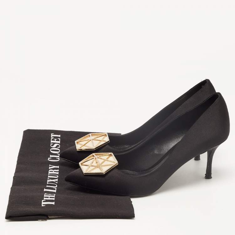 Pre Owned Nicholas Kirkwood Black Satin Crystal Embellished Pointed Toe Pumps Size 39