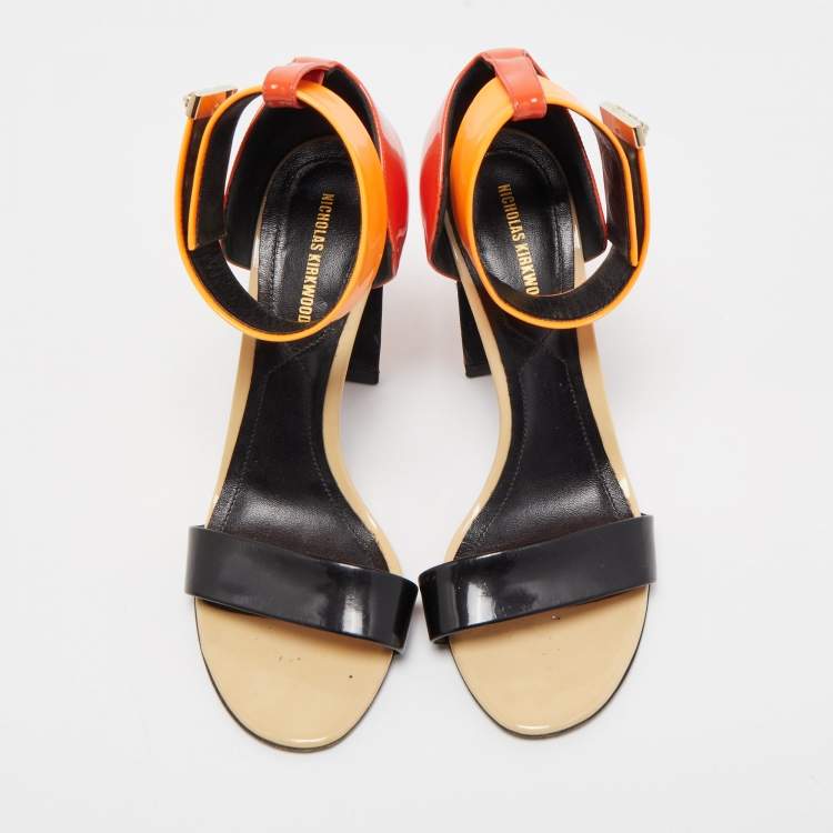Pre Owned Nicholas Kirkwood Multicolor Patent Leather Lola Pearl Ankle-Strap Sandals Size 37.5