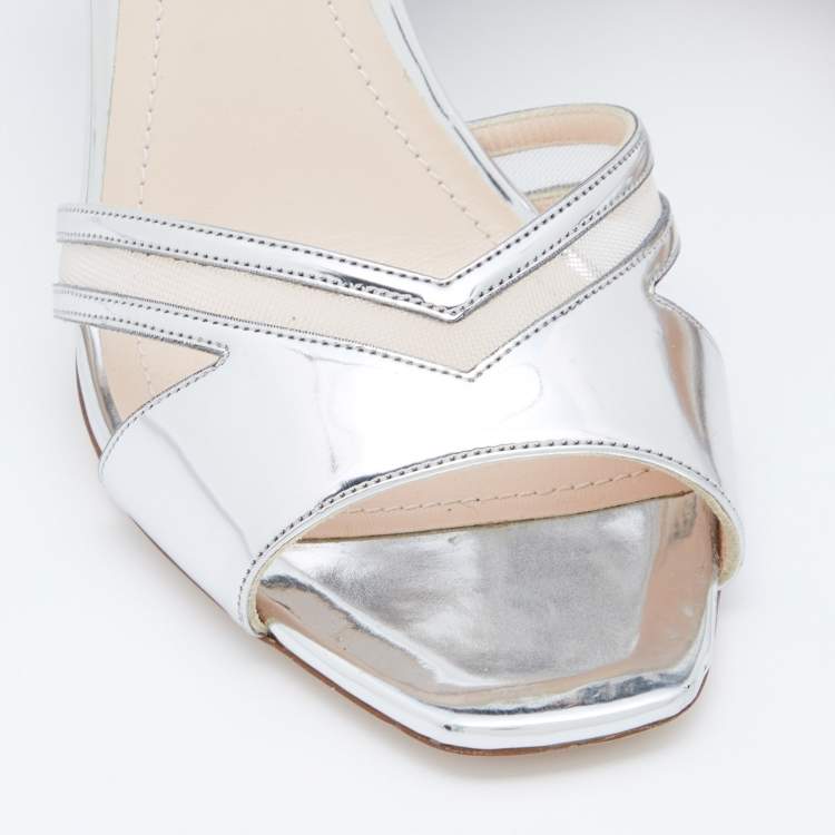 Pre Owned Nicholas Kirkwood Silver Mesh/Patent Leather Zaha Ultra Slingback Sandals Size 40