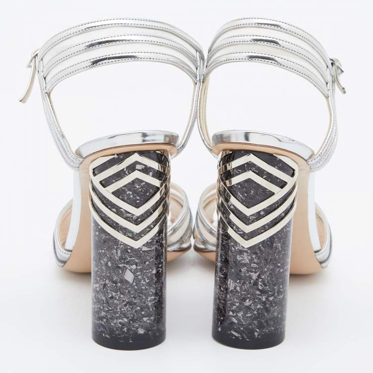 Pre Owned Nicholas Kirkwood Silver Mesh/Patent Leather Zaha Ultra Slingback Sandals Size 40
