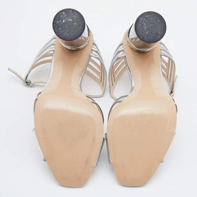 Pre Owned Nicholas Kirkwood Silver Mesh/Patent Leather Zaha Ultra Slingback Sandals Size 40