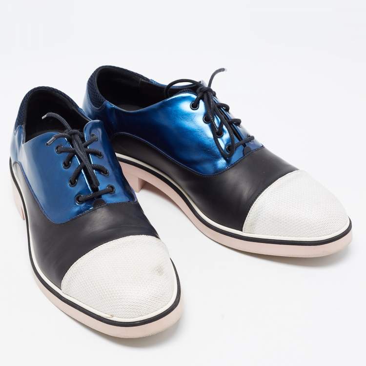 Pre Owned Nicholas Kirkwood Tricolor Leather and Mesh Lace Up Oxfords Size 40