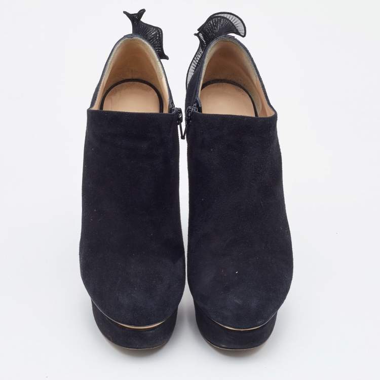 Pre Owned Nicholas Kirkwood Black Suede Ruffle Trimmed Platform Pumps Size 40