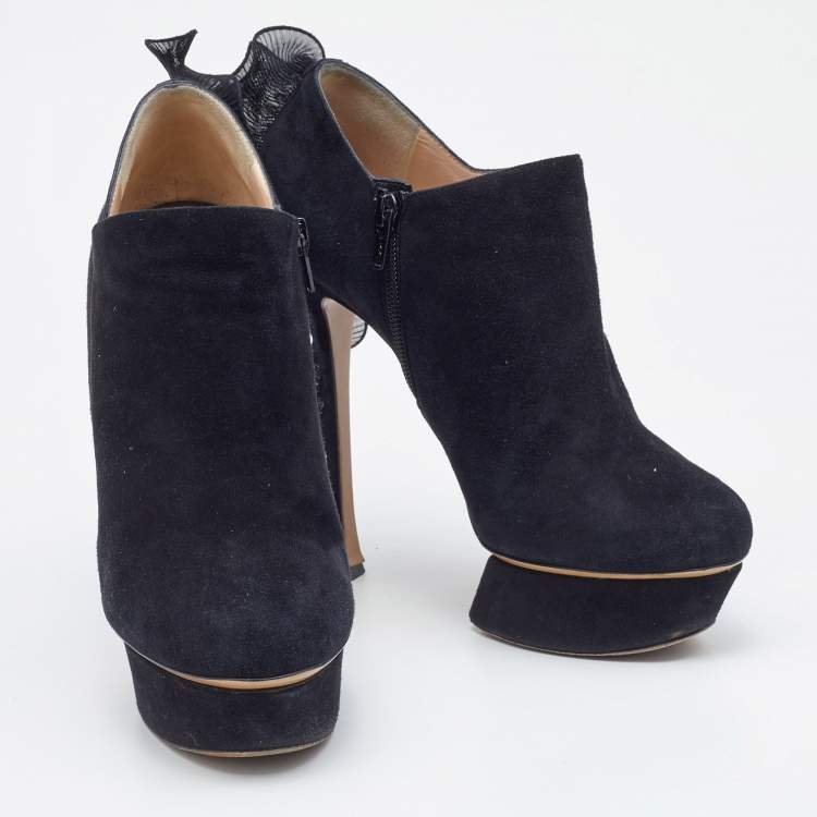 Pre Owned Nicholas Kirkwood Black Suede Ruffle Trimmed Platform Pumps Size 40