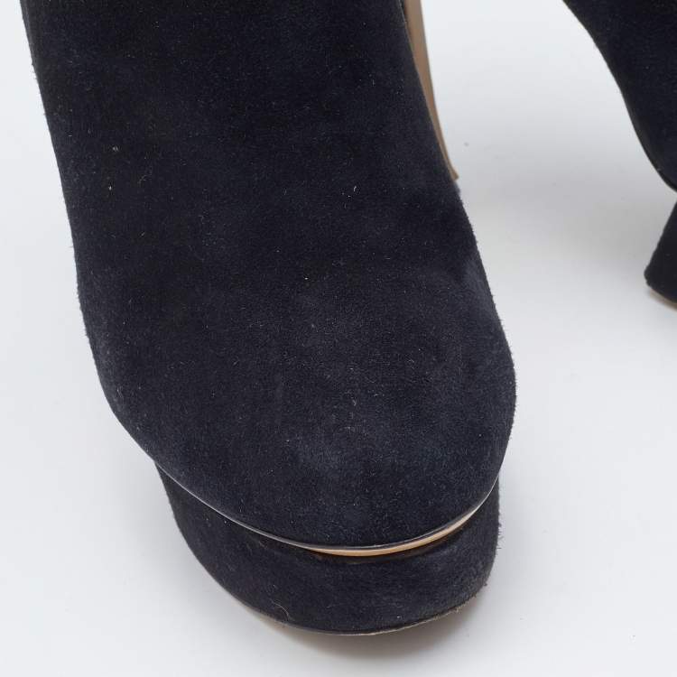 Pre Owned Nicholas Kirkwood Black Suede Ruffle Trimmed Platform Pumps Size 40