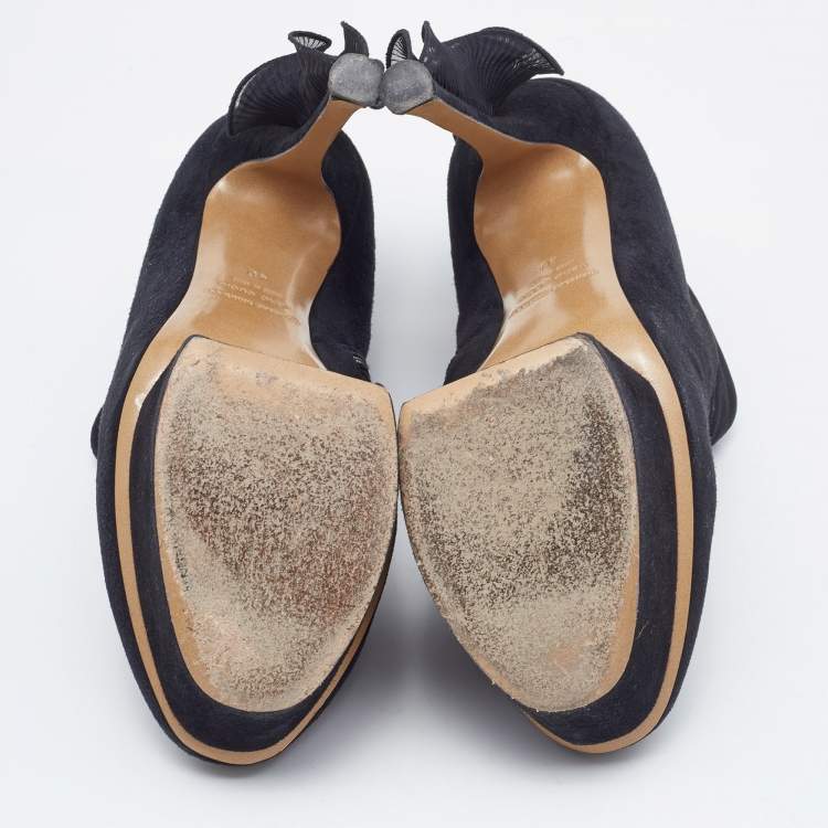 Pre Owned Nicholas Kirkwood Black Suede Ruffle Trimmed Platform Pumps Size 40