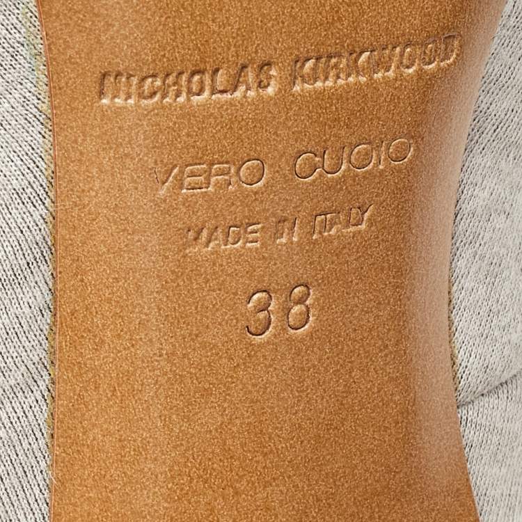 Pre Owned Nicholas Kirkwood Grey/White Jersey Fabric and Rubber Bow T-Strap Pumps Size 38
