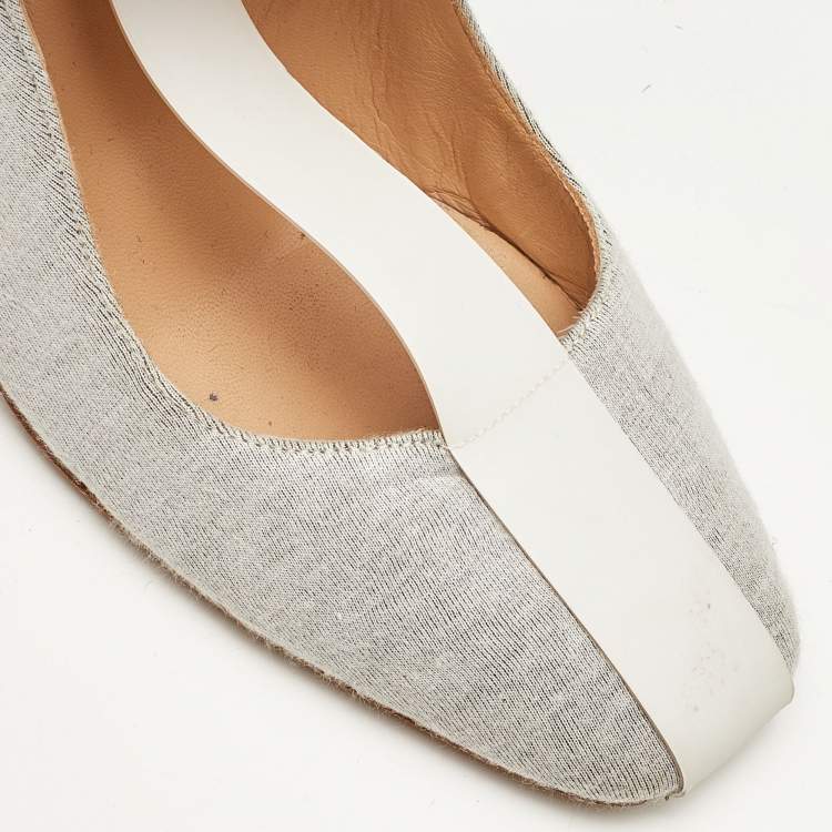 Pre Owned Nicholas Kirkwood Grey/White Jersey Fabric and Rubber Bow T-Strap Pumps Size 38