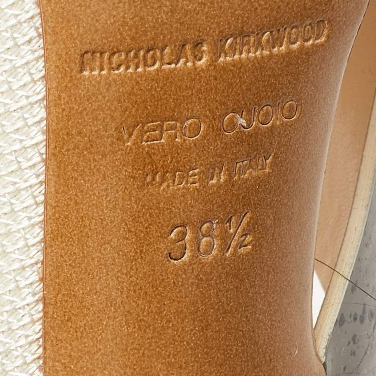 Pre Owned Nicholas Kirkwood Tricolor Printed Leather and Mesh Open Toe Sandals Size 38.5