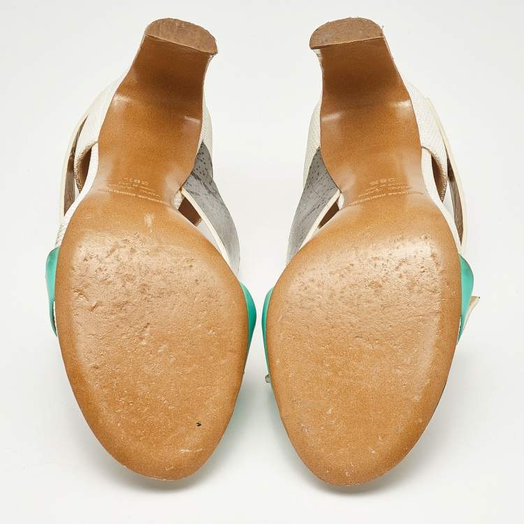 Pre Owned Nicholas Kirkwood Tricolor Printed Leather and Mesh Open Toe Sandals Size 38.5