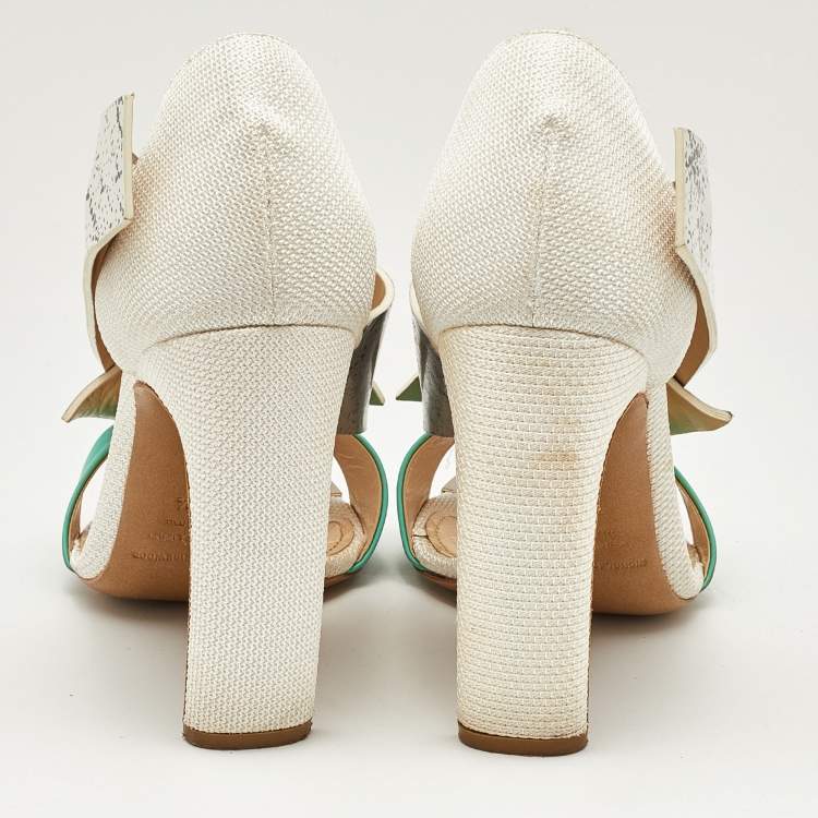 Pre Owned Nicholas Kirkwood Tricolor Printed Leather and Mesh Open Toe Sandals Size 38.5