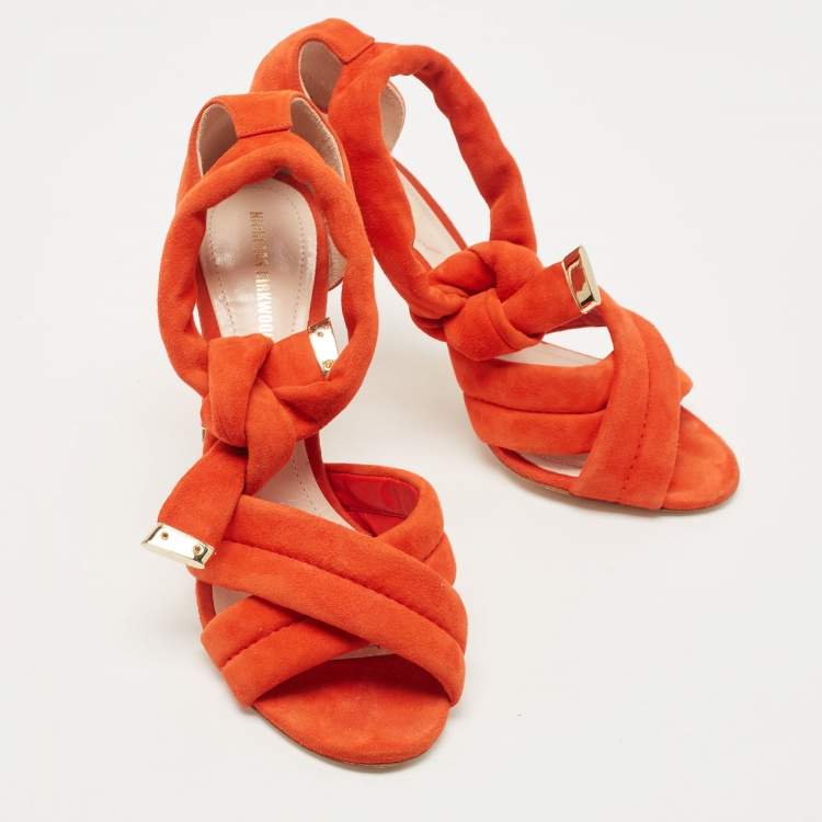 Pre Owned Nicholas Kirkwood Orange Suede Ziggy Sandals Size 37.5