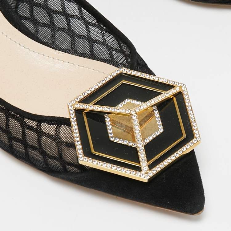 Pre Owned Nicholas Kirkwood Black Suede and Mesh  Ballet Flats Size 37