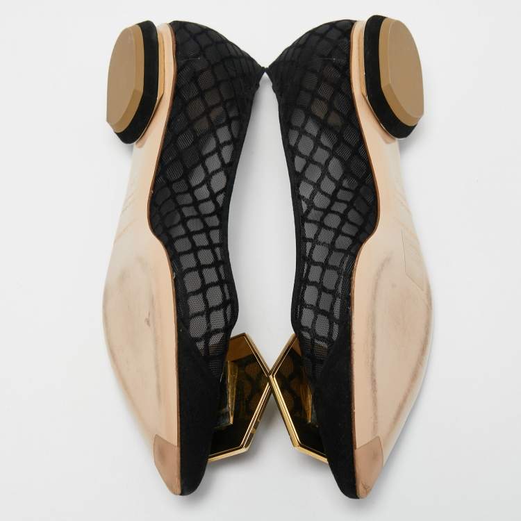 Pre Owned Nicholas Kirkwood Black Suede and Mesh  Ballet Flats Size 37