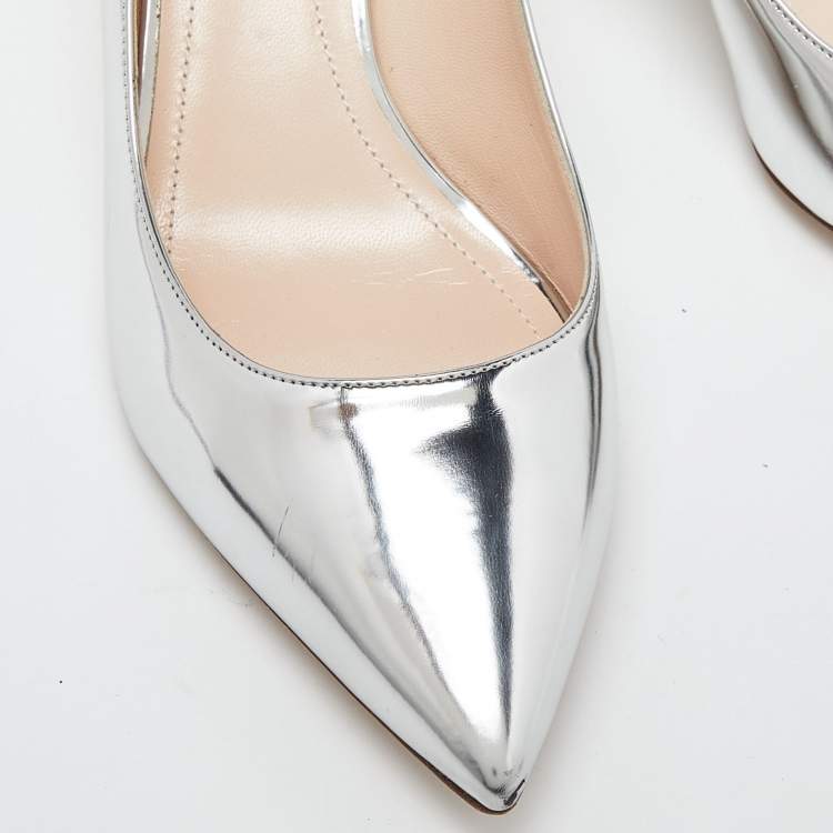 Pre Owned Nicholas Kirkwood Silver Laminated Leather Pointed Toe Block Heel Pumps Size 39.5