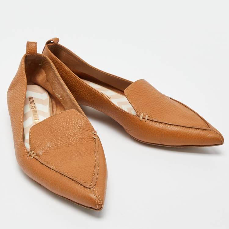 Pre Owned Nicholas Kirkwood Tan Leather Beya Pointed-Toe Loafers Size 37.5