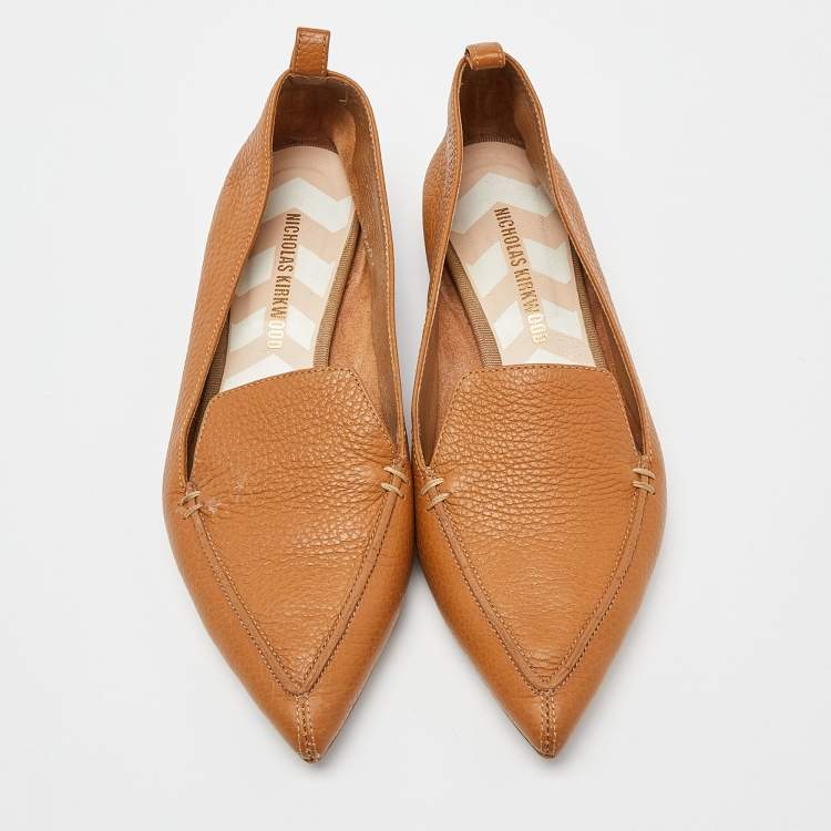 Pre Owned Nicholas Kirkwood Tan Leather Beya Pointed-Toe Loafers Size 37.5
