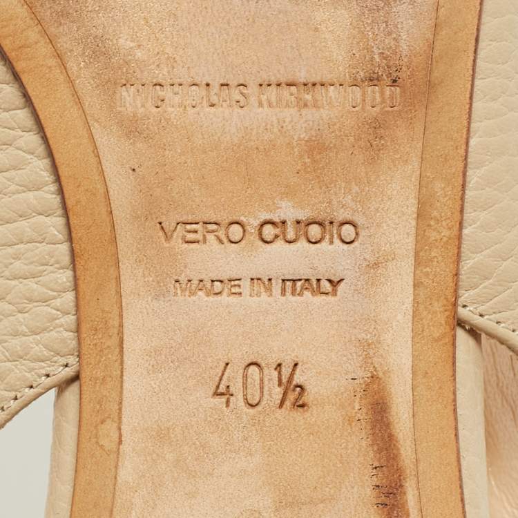 مملوكة مسبقًا Nicholas Kirkwood Beige Leather Beya Slingback Flats Size 40.5