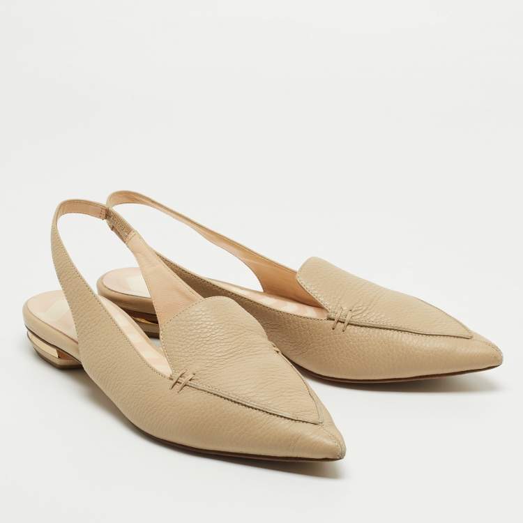 مملوكة مسبقًا Nicholas Kirkwood Beige Leather Beya Slingback Flats Size 40.5