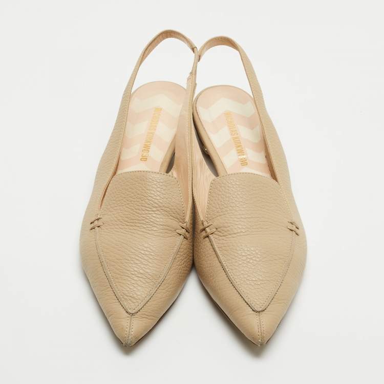مملوكة مسبقًا Nicholas Kirkwood Beige Leather Beya Slingback Flats Size 40.5