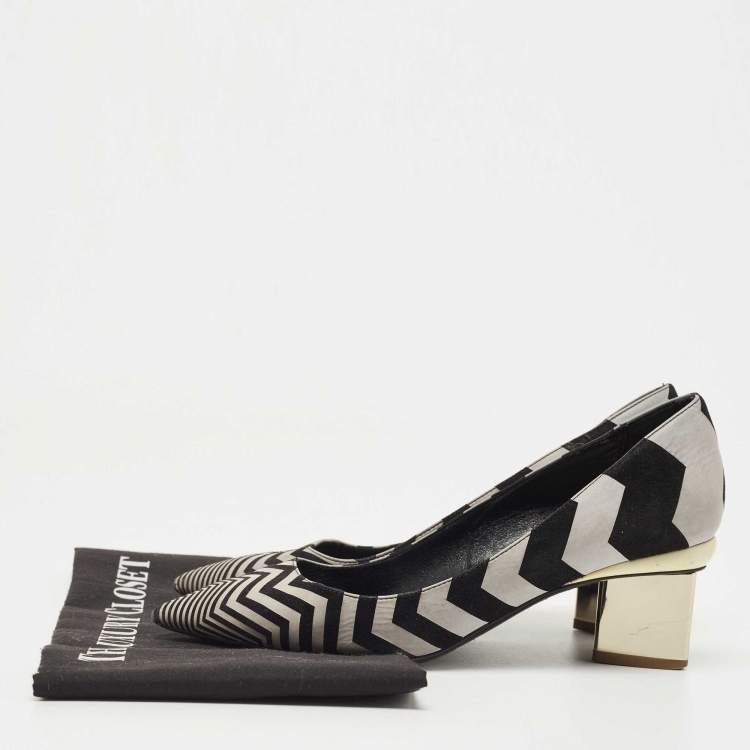 Pre Owned Nicholas Kirkwood Black/Grey Zigzag Print Suede Pumps Size 37.5