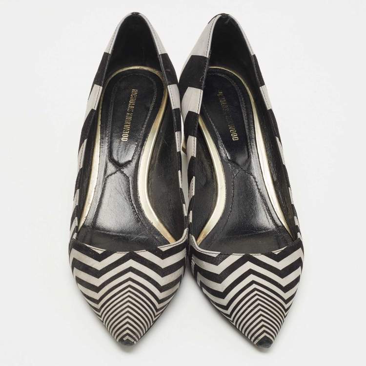 Pre Owned Nicholas Kirkwood Black/Grey Zigzag Print Suede Pumps Size 37.5