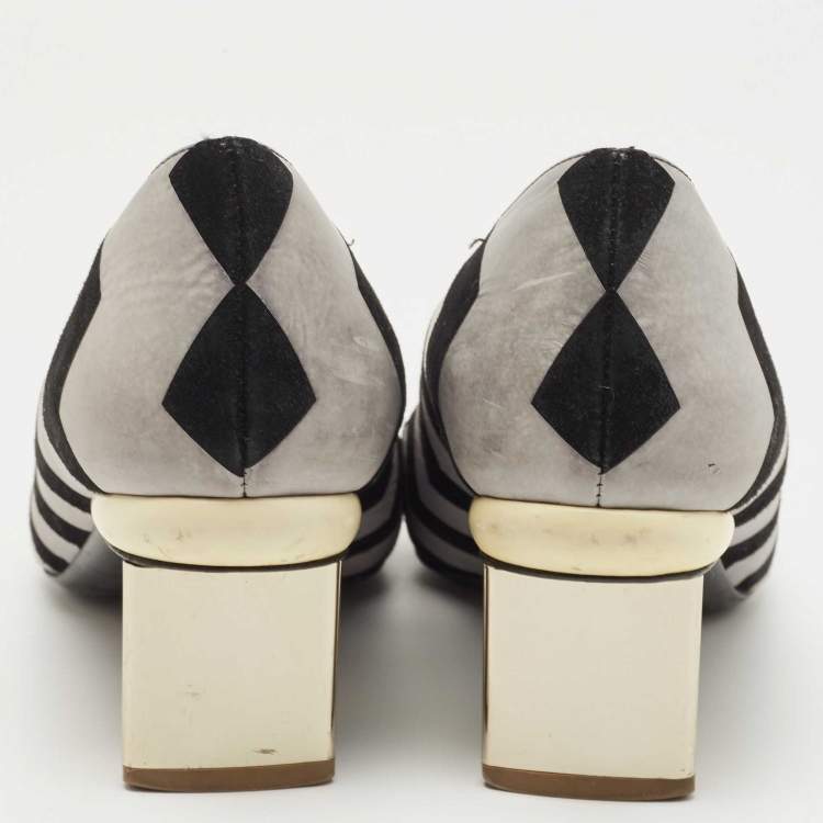 Pre Owned Nicholas Kirkwood Black/Grey Zigzag Print Suede Pumps Size 37.5