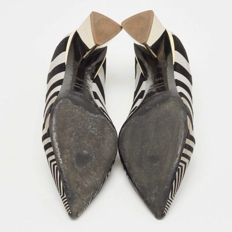 Pre Owned Nicholas Kirkwood Black/Grey Zigzag Print Suede Pumps Size 37.5