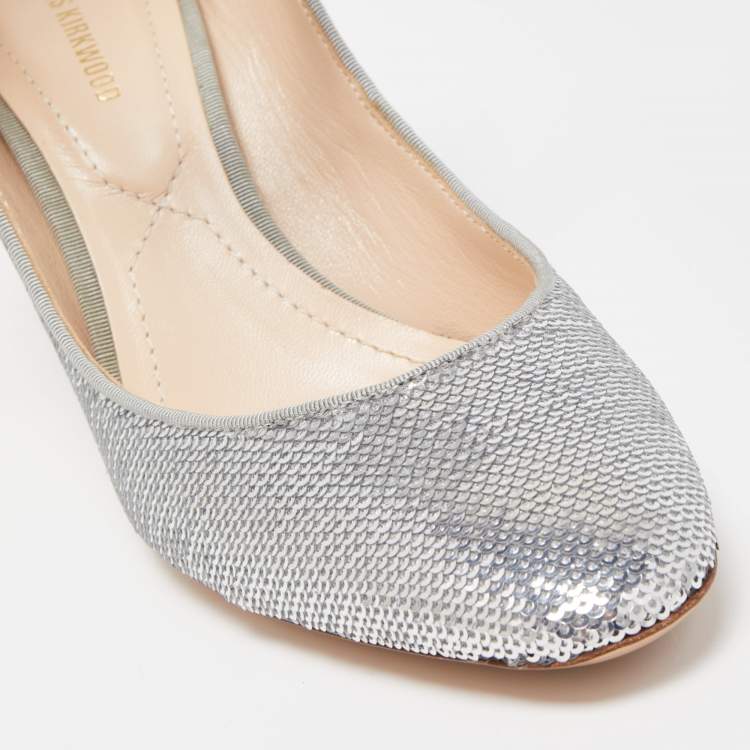 Pre Owned Nicholas Kirkwood Silver Sequin Lola Pearl Ankle Strap Pumps Size 36.5