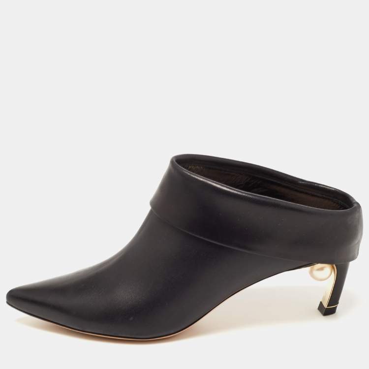 Pre Owned Nicholas Kirkwood Black Leather Pointed Toe Mules Size 37