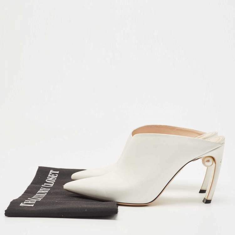 Pre Owned Nicholas Kirkwood White Leather Mira Pointed Toe Mules Size 38