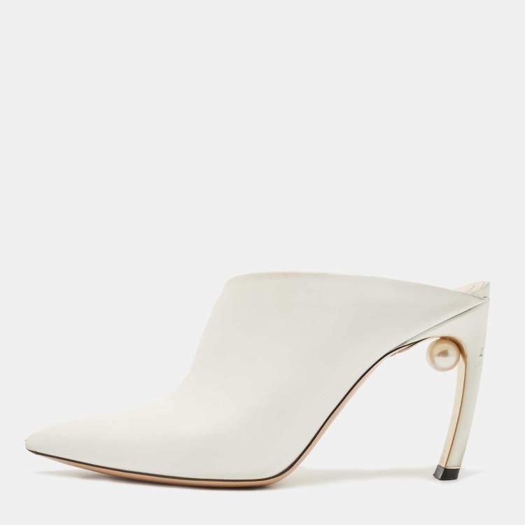 Pre Owned Nicholas Kirkwood White Leather Mira Pointed Toe Mules Size 38