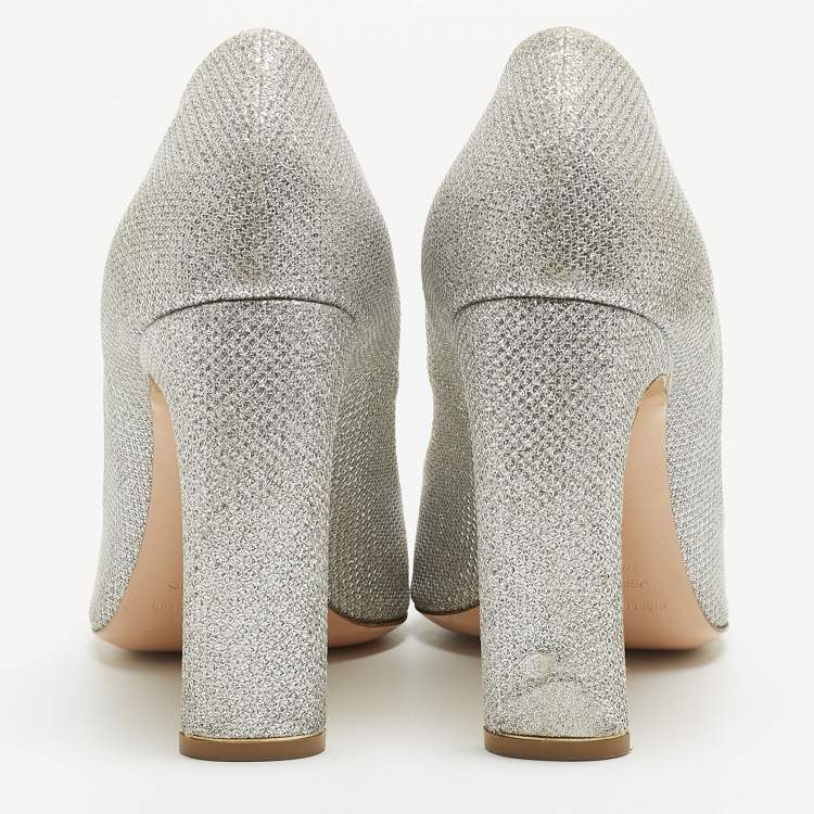Pre Owned Nicholas Kirkwood Silver Glitter Lace Pearl Embellished Pointed Toe Pumps Size 40