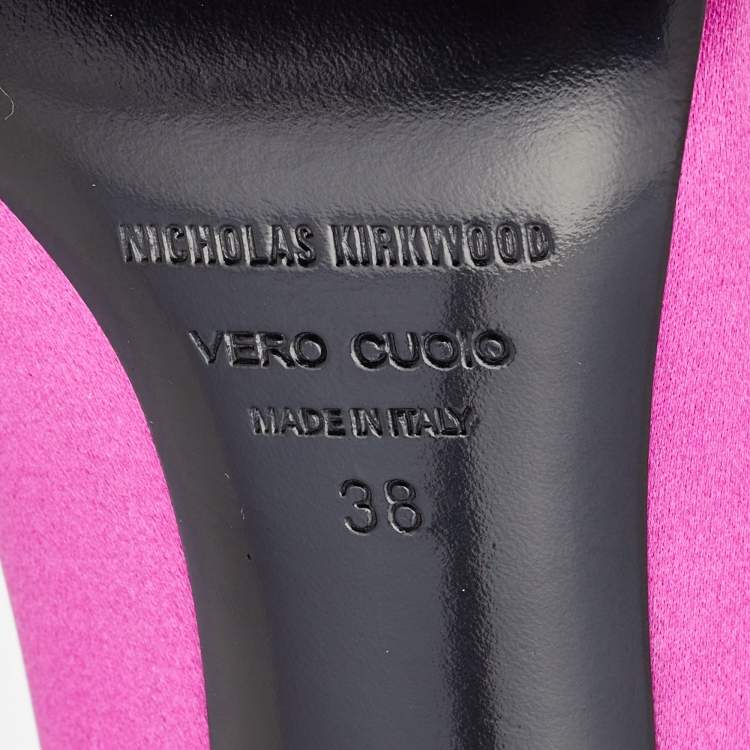 Pre Owned Nicholas Kirkwood Pink Satin Eden Crystal Embellished Pointed Toe Pumps Size 38