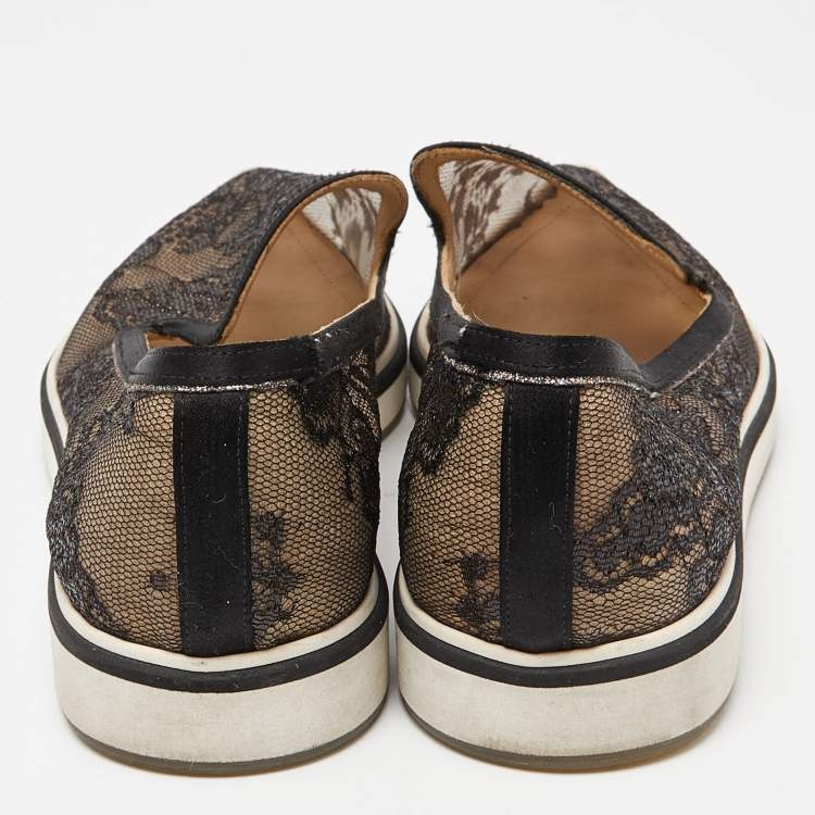 Pre Owned Nicholas Kirkwood Black Lace and Mesh Alona Pointed Toe Smoking Slipper Size 36.5