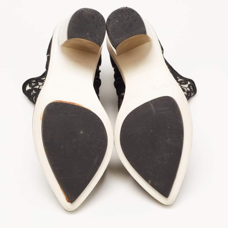 Pre Owned Nicholas Kirkwood Black Suede and Embroidered Mesh Block Heel Ankle Boots Size 36