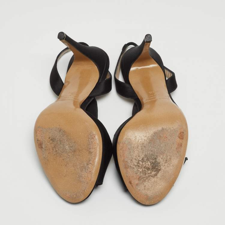 Pre Owned Nicholas Kirkwood Black Satin And PVC Ankle Strap Sandals Size 38.5