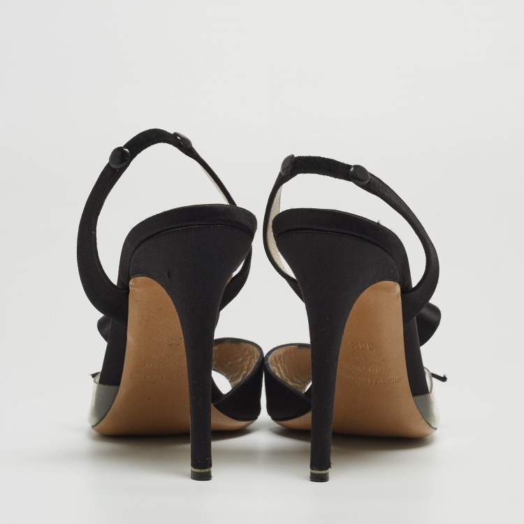 Pre Owned Nicholas Kirkwood Black Satin And PVC Ankle Strap Sandals Size 38.5