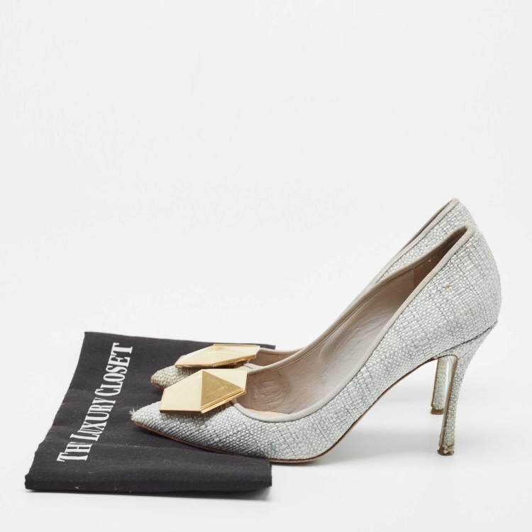 Pre Owned Nicholas Kirkwood Grey Raffia  Hexagon Pointed Toe Pumps Size 38