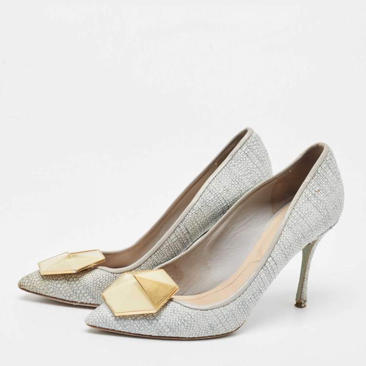 Pre Owned Nicholas Kirkwood Grey Raffia  Hexagon Pointed Toe Pumps Size 38