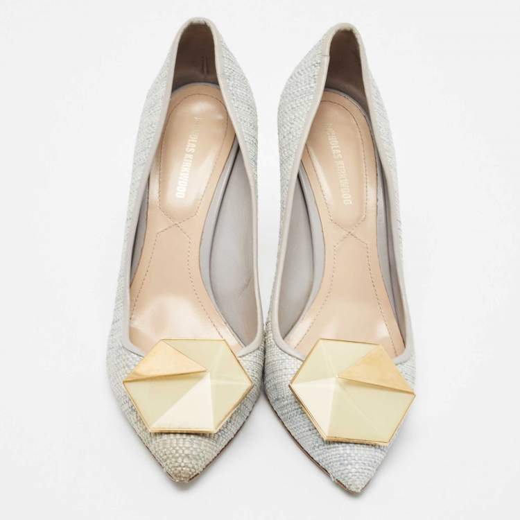 Pre Owned Nicholas Kirkwood Grey Raffia  Hexagon Pointed Toe Pumps Size 38