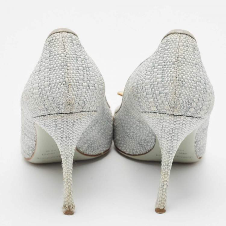 Pre Owned Nicholas Kirkwood Grey Raffia  Hexagon Pointed Toe Pumps Size 38