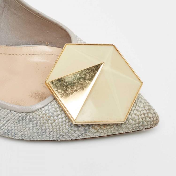 Pre Owned Nicholas Kirkwood Grey Raffia  Hexagon Pointed Toe Pumps Size 38