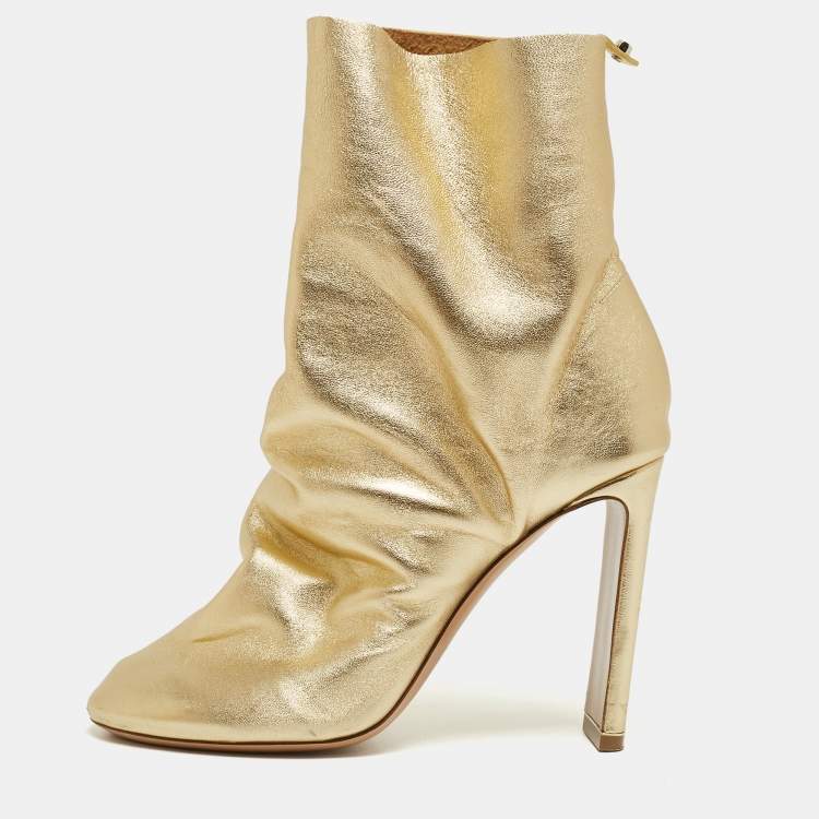 Nicholas Kirkwood Metallic Gold Foil Leather D'arcy Ruched Ankle Booties  Size 38.5 Nicholas Kirkwood